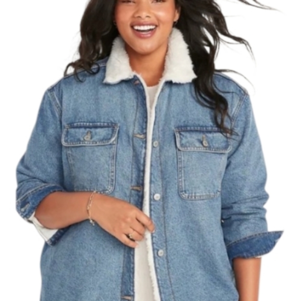 Old Navy Sherpa Lined Jean Shacket Plus Size 3X Denim Barn Jacket